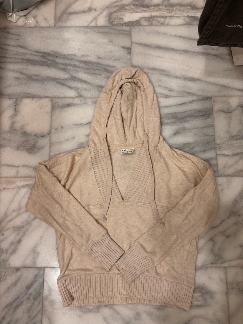 aerie Beige V-Neck Hooded Sweater